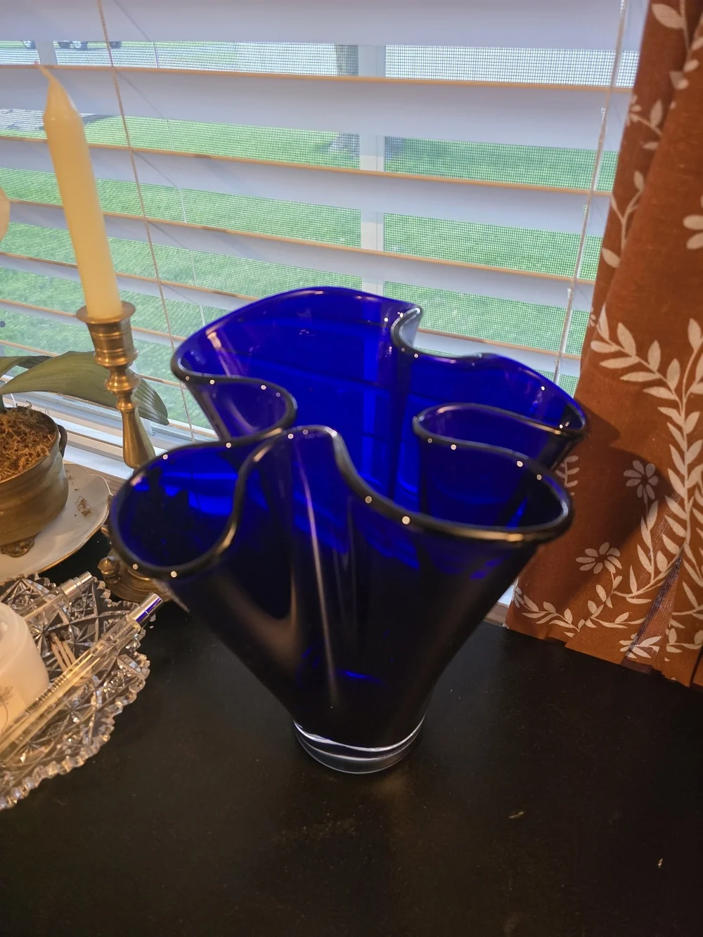 Cobalt Blue Hand-Blown Glass Vase - Decorative Home Accent